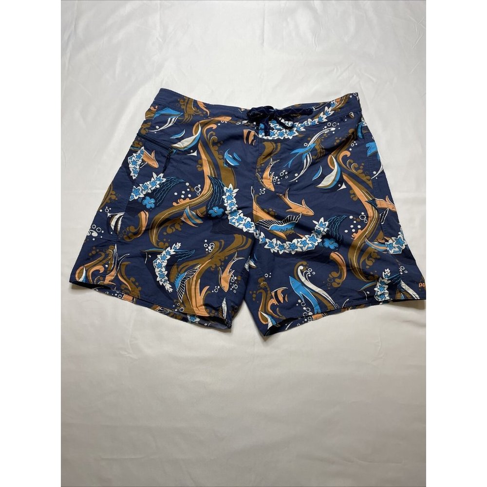 Patagonia Mens Size 38 8” Inseam Minimalist Wavefarer Board Shorts Fish Blue